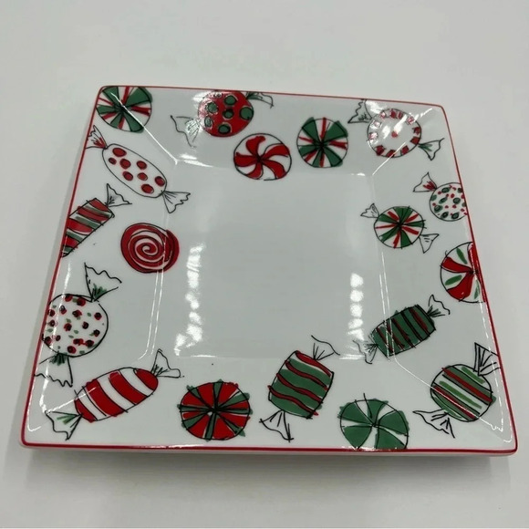 Food‎ Network HOLIDAY SWEETS 8.25" Square Plate Red Green Christmas Treat - Picture 2 of 5